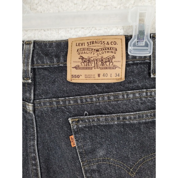 Vtg 90s Levis 550 Black Jeans Men 40x34 Orange Tab Relaxed Tapered USA (38x33.5) - Picture 9 of 12